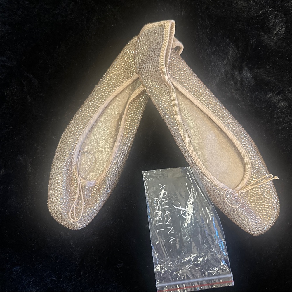 Adrianna Papell Champagne Crystal Ballet Flats